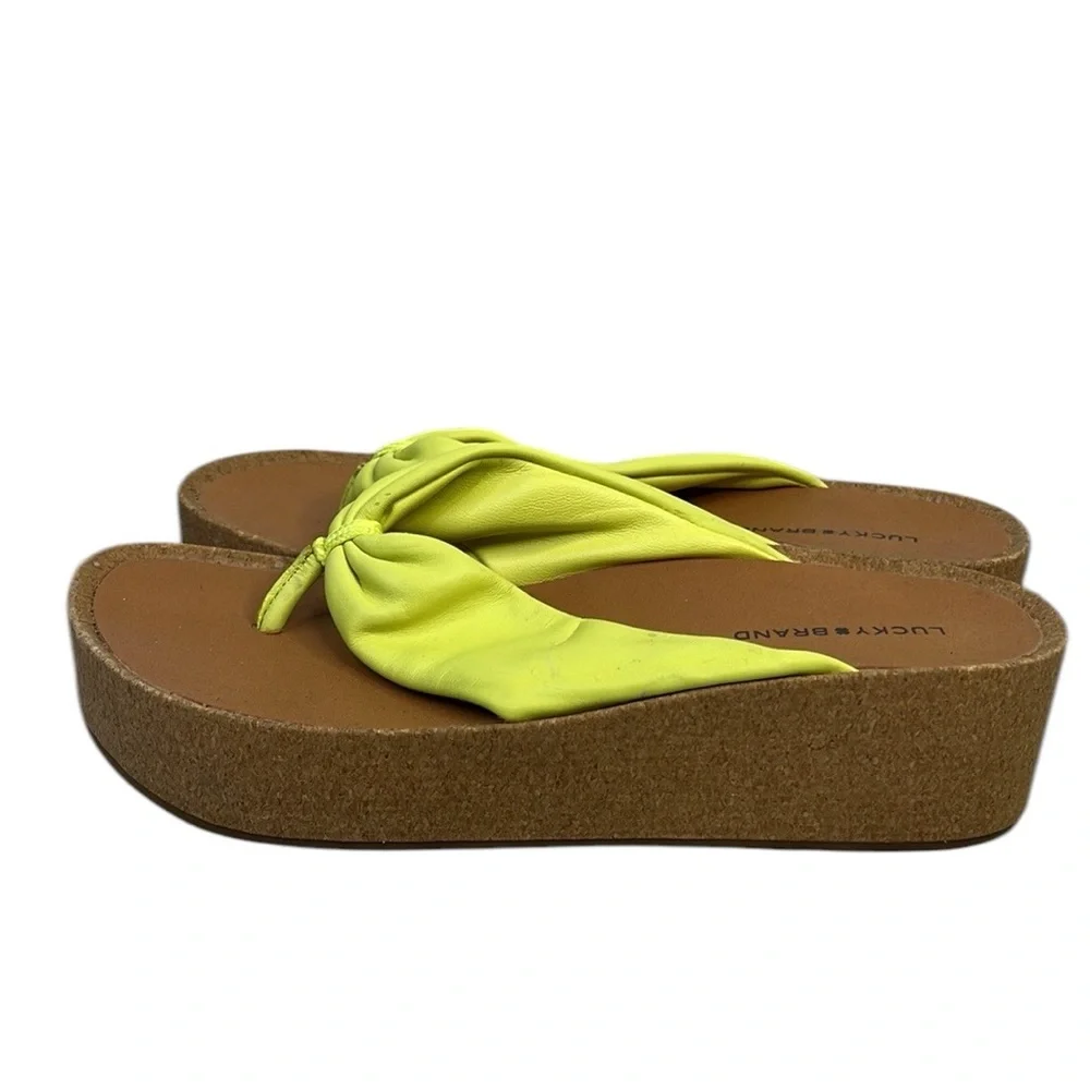 Lucky Brand Womens Pistachio Lellina Leather Flatform Platform Sandals Shoes
